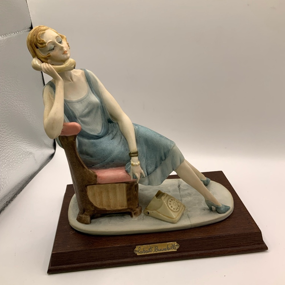 Nuova Thea Roberto Brambilla Ceramic Woman on Phone Art Deco Vintage Figurine